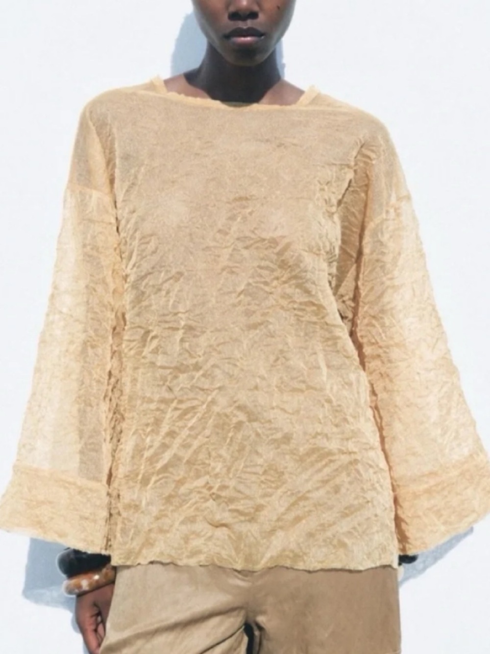ZARA Gold Mesh Sheer Wide Long Sleeve Loose Fit Top! 🌟